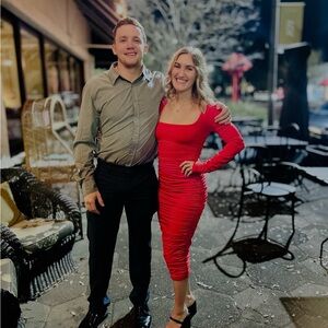 Red Ruched Long Sleeve Bodycon Dress